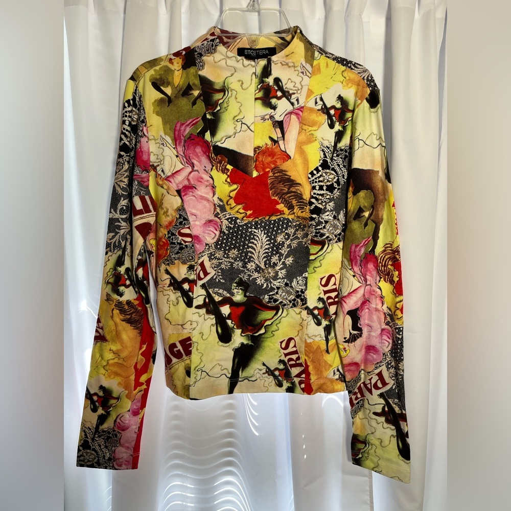 Women’s ETCETERA Colorful Paris/Moulin Rouge Long Sleeve Top Sz M